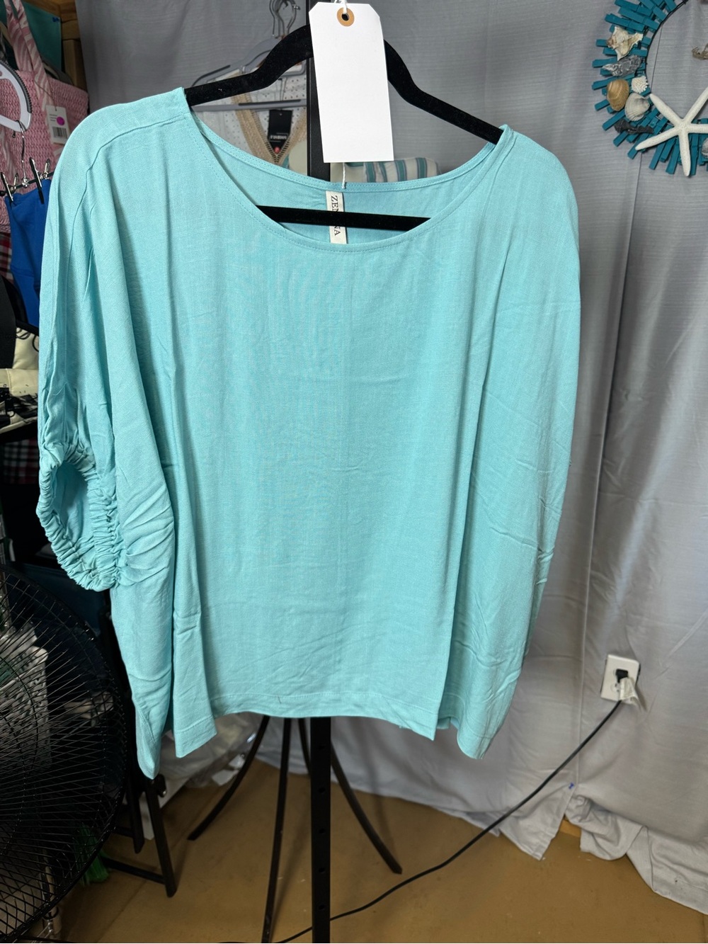 NWOT Zenana Light Blue Women's Ruched Short Sleeve Top